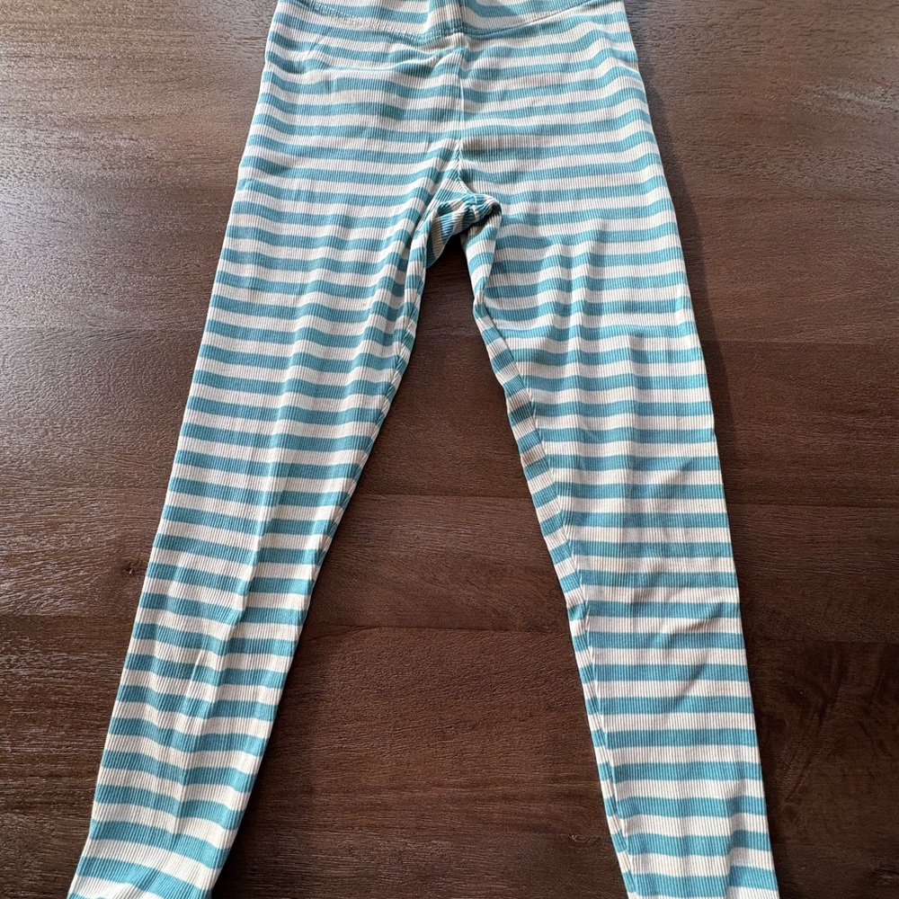 Mini Boden Teal and Cream Striped Leggings